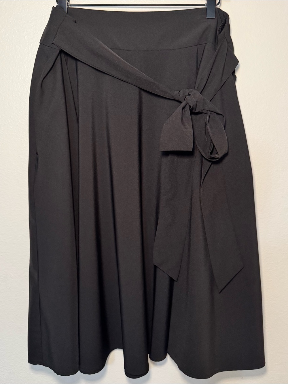 Belle Poque Black A-Line Midi Skirt Pockets Tie Waist 2XL Vintage